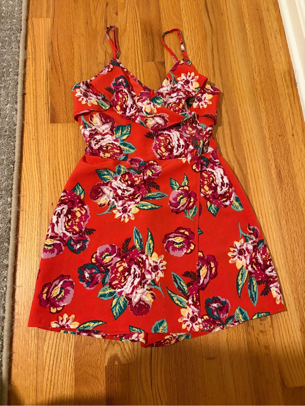 bp Red Floral Spaghetti-Strap Skort Mini Dress